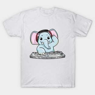 Elephant as DJ with Turntable & Headphone T-Shirt